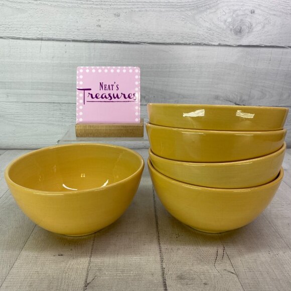 Tabletops AVELLINO Butter Yellow HandCrafted Earthenware Soup Cereal Bowl  Set 5 - Picture 1 of 16
